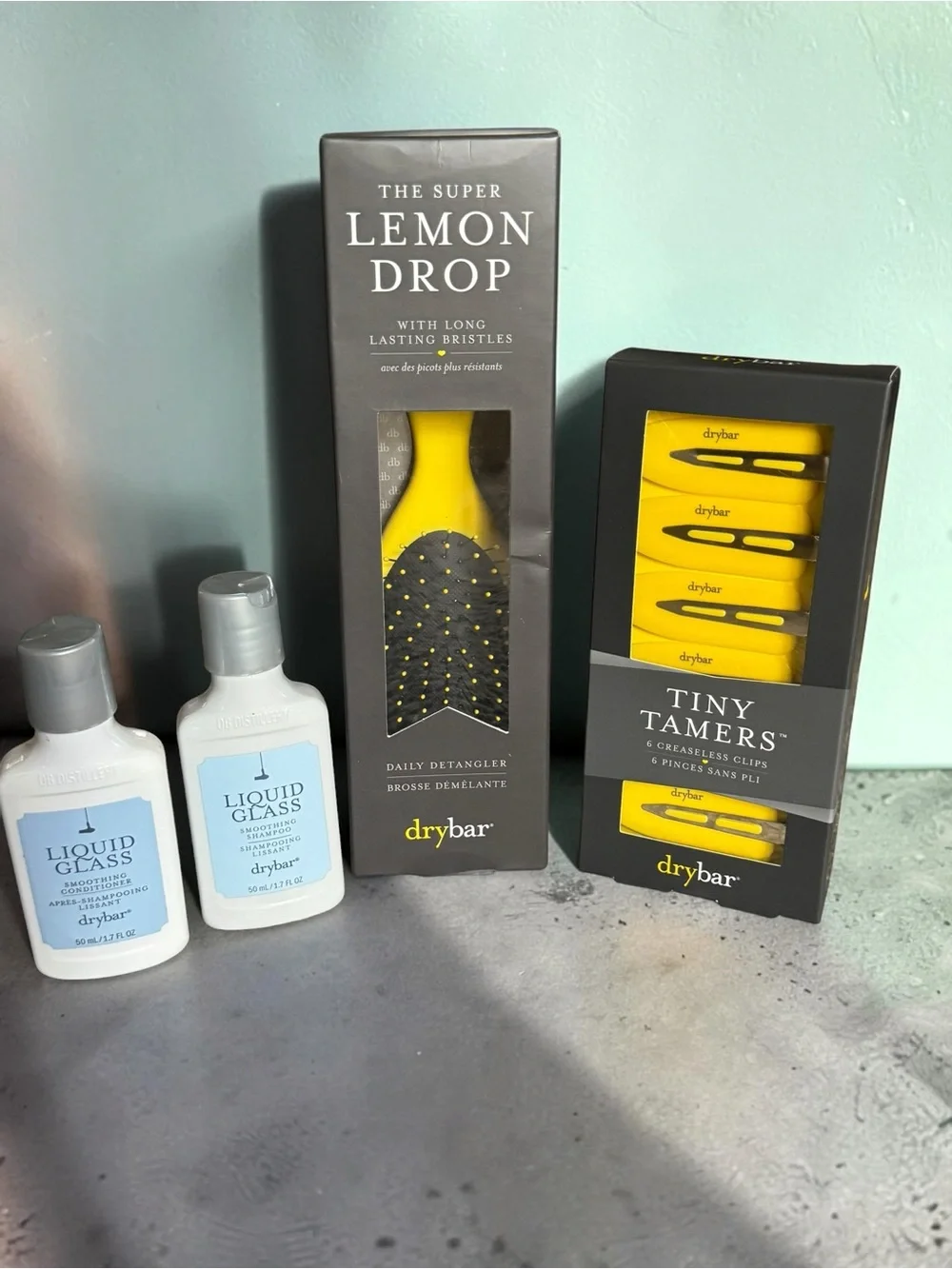 drybar Lemon Drop Daily Detangler Brush & Tiny Tamers Clip Set - NEW